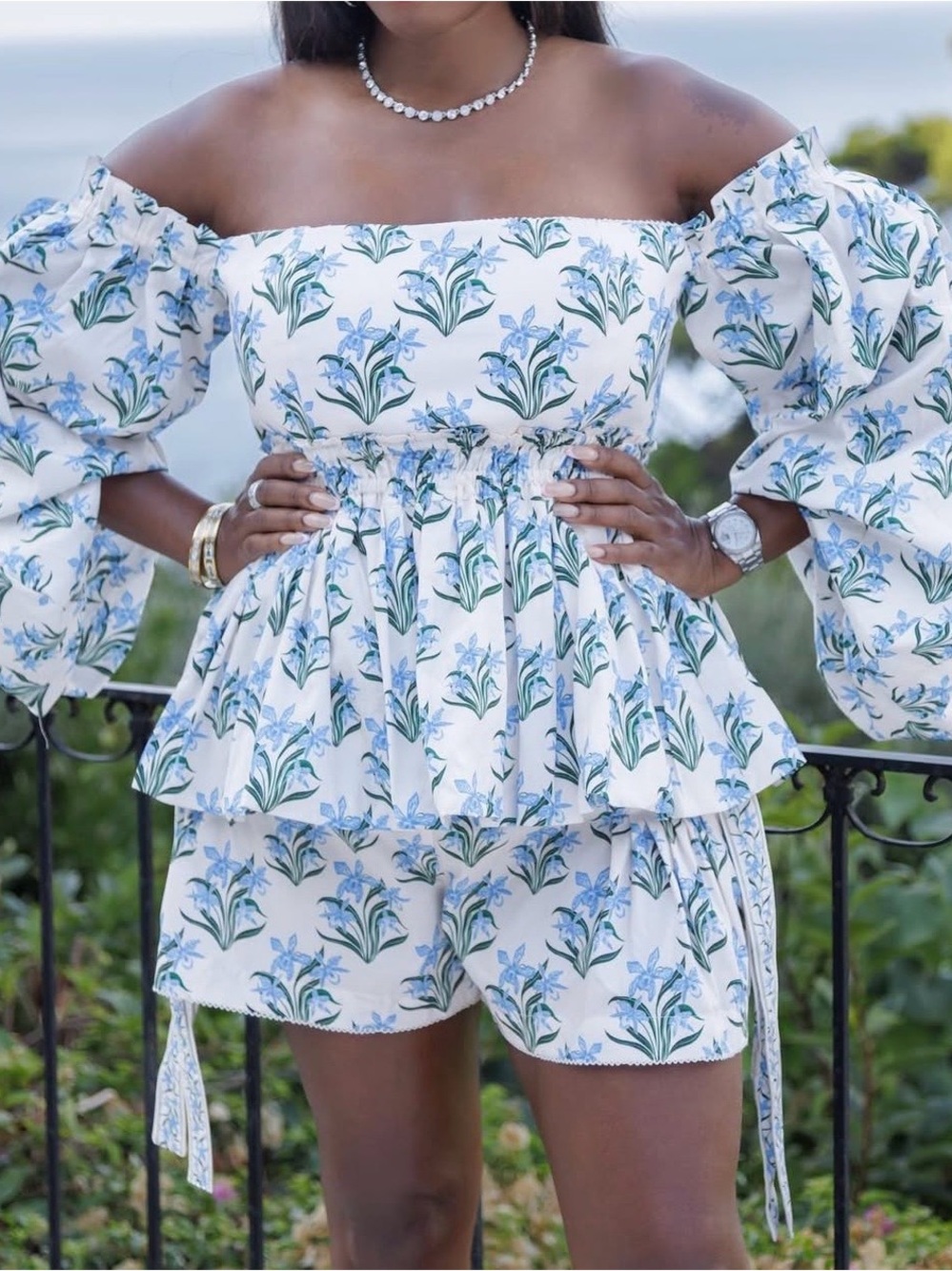 Agua by Agua Bendita White Off-Shoulder Floral Peplum Top & Shorts Set